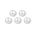 Set of five silver stainless steel round beads featuring engraved classic peace sign symbols - Peace Sign / Silver