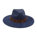 Chapeau fedora en daim bleu marine avec broderies ethniques et breloques de pièces en métal - Taille unique / Bleu Marine