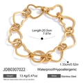 Pulsera de eslabones de corazón en acero dorado con cierre OT, impermeable e hipoalergénica - Estilo de Cierre de Palanca Hueco de Corazón Dorado(JDB0307022)