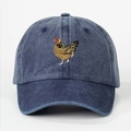 Berretto da baseball blu slavato vintage con ricamo di gallo e trama effetto invecchiato - Taglia unica / Blu navy
