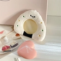 Plush rice ball shaped badge cover featuring a cute smiley face and soft faux fur texture - Rice Ball Style