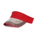 Red sun visor hat for women with rhinestones and Greek fret pattern on the brim - Adjustable / Red
