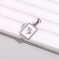 Silver square Capricorn constellation necklace in stainless steel with white enamel - Capricorn / 10*13mm