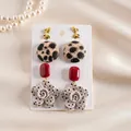 Set di 6 pezzi con borchie a pesce d'oro, bottoni leopardati e orecchini a fiori - Perno in Argento - Oro, Marrone, Bianco (Set da 6 pezzi)
