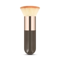 Portable chubby foundation brush with dark brown handle and rose gold ferrule - Small Chubby Flat Top Brown Handle Rose Gold Tube Tricolor