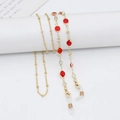 Fashionable eyewear chain with red and clear crystals on a delicate golden link - 70cm / Red