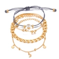 Set di cinque bracciali multistrato dorati con cristalli, bracciale a foglia e catene spesse - Foglia Luna Oro