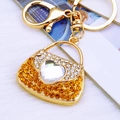 Golden handbag keychain with yellow heart diamond and crystal rhinestones - Yellow Heart Handbag Keychain