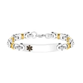 Silver and gold medical alert bracelet with a curved plate and Star of Life symbol - Medical Alert Bracelet / Two-tone Steel Gold