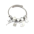 Detailed macro of silver charm bracelet featuring Valentine's heart and angel pendants - Cat Moon Fairy (C2-011) / White