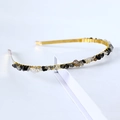 Handmade golden crown headband featuring black and clear natural crystal stones - Single Row / Black Rutilated Quartz-Single Row