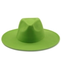 Flat lay of grass green wide brim wool felt jazz fedora hat on white background - M (56-58cm) / Fruit Green