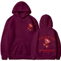Felpa con cappuccio prugna con stampa ciliegia e design grafico retrò americano - Taglia S / Rosso Vino 311