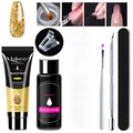 Kit de polygel para uñas de 7 piezas con gel de purpurina dorada 15ml y útiles - Mundo Dorado Purpurina (PGS011)