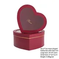 Set of two red heart-shaped gift boxes with transparent Rose windows and gold trim - Set of 2 / Burgundy