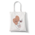 Minimalist face line art and butterfly canvas tote bag with abstract pastel shapes - Style E (Butterfly Face)