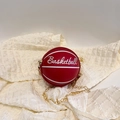 Mini basketball cross-body bag in red leather with gold chain and white embroidery - Red