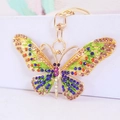 Colorful crystal butterfly keychain with golden lobster clasp and vibrant rhinestones - Deep Blue Colorful