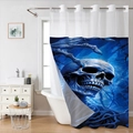 Tenda da doccia blu a nido d'ape con stampa teschio e anelli metallici in bagno - SYL-2 Teschio Blu / 181x188cm