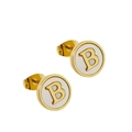 Titanium steel stud earrings featuring a white shell inlay and gold letter B pendant - Letter B / Gold