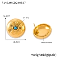 Dettagli orecchini in acciaio al titanio da 2,2 cm con design sole in smalto blu - Orecchini d'oro