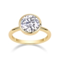 Classic round moissanite ring in gold plated S925 silver with a minimal bezel setting - R15273-90/3 Carats + Gra/black Card / US Size 7 / Circumference 54.3mm