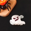 Cute pearlescent white ghost hair claw clip with spooky red eyes for Halloween accessories - Pearlescent White Ghost-Vampire Teeth Expression