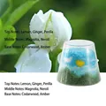 Star Mulan aromatherapy soy candle in a glass jar featuring mountain landscape sand art - Green Hill Series - Star Magnolia