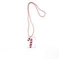 Christmas necklace with red and white candy cane pendant on 16.5 inch orange cord - Red Candy Cane Cord Necklace