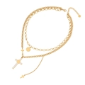 Layered gold stainless steel cross necklace set with coin pendant and crystal stones - Golden Layered Cross Coin Necklace (1#项链)