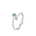 S925 sterling silver open ring featuring turquoise evil eye accents and smooth silver bead - Adjustable Open / Silver