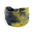 Detailed close-up of bohemian tie-dye elastic cotton wide headband in grey and yellow - 83-Yellow Gray Tie Dye Loop