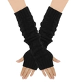 Long black cable knit fingerless gloves and arm warmers with thumb hole design - One Size / Black