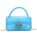 Blue transparent jelly crossbody bag with quilted pattern and gold chain strap - Transparent Blue
