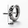 Men's retro stainless steel hoop earring with pentagram pattern and size markings - Five-pointed Star Style (S123)