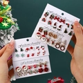 Set of Christmas stud earrings featuring Santa, reindeer and tree designs on card - Style E (Large Set - Approx 24 Pairs Christmas Combo)