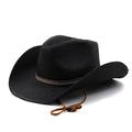 Black straw cowboy hat with wide brim, silver studded band, and adjustable chin strap - M (56-58cm) / Black