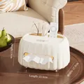 Creamy white multi-functional tissue box with gold legs and storage compartments - Cream White Gold