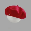 Classic red wool beret for women with a subtle side metal logo accent and soft finish - M (56-58cm) / Red