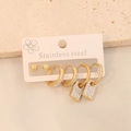 Detail of gold-plated stainless steel earring set with rhinestones on card - 5# Rectangle Shape Set (3 Pairs)