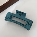 Matte grey-blue shark hair clip with abstract black lines for elegant high ponytails - Square Blue