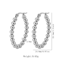 Silver bead hoop earrings in titanium steel with measurements and product weight info - JZ006-1-Steel Color Oval Large Beaded Hoop Earrings
