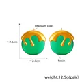 Green resin and gold-tone titanium steel circular earrings with molten lava design - F1582 Green Resin Fluid Earrings