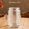 700ml Leaf Embossed Glass Jar with Bamboo Lid, 13.4cm Tall Food Storage Container - Leaf Style / 700ml