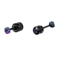 Industrial style black metal stud earrings with purple round cut zircon gemstones - 3mm Rainbow 1 Pair