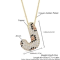Leopard pattern Zircon J-letter pendant necklace with 3 layers golden plated copper - Letter J