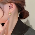 Close-up of elegant gold multi-layered C-shaped earrings worn by a model in soft light - 9# Ear Buckle - Gold Smooth C-Shape