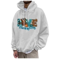 White fleece hoodie for men featuring LOVE Thanksgiving artistic print with hood drawstrings - S / Tops / White