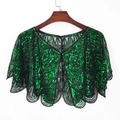 Short green lace shrug shawl featuring delicate sequins and beadwork on white background - Black Green
