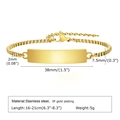Polished gold stainless steel ID bracelet with box chain and 38x7.5mm blank metal plate - Style 17 Adults (Gold/Polished ID Plate/Venetian Chain)